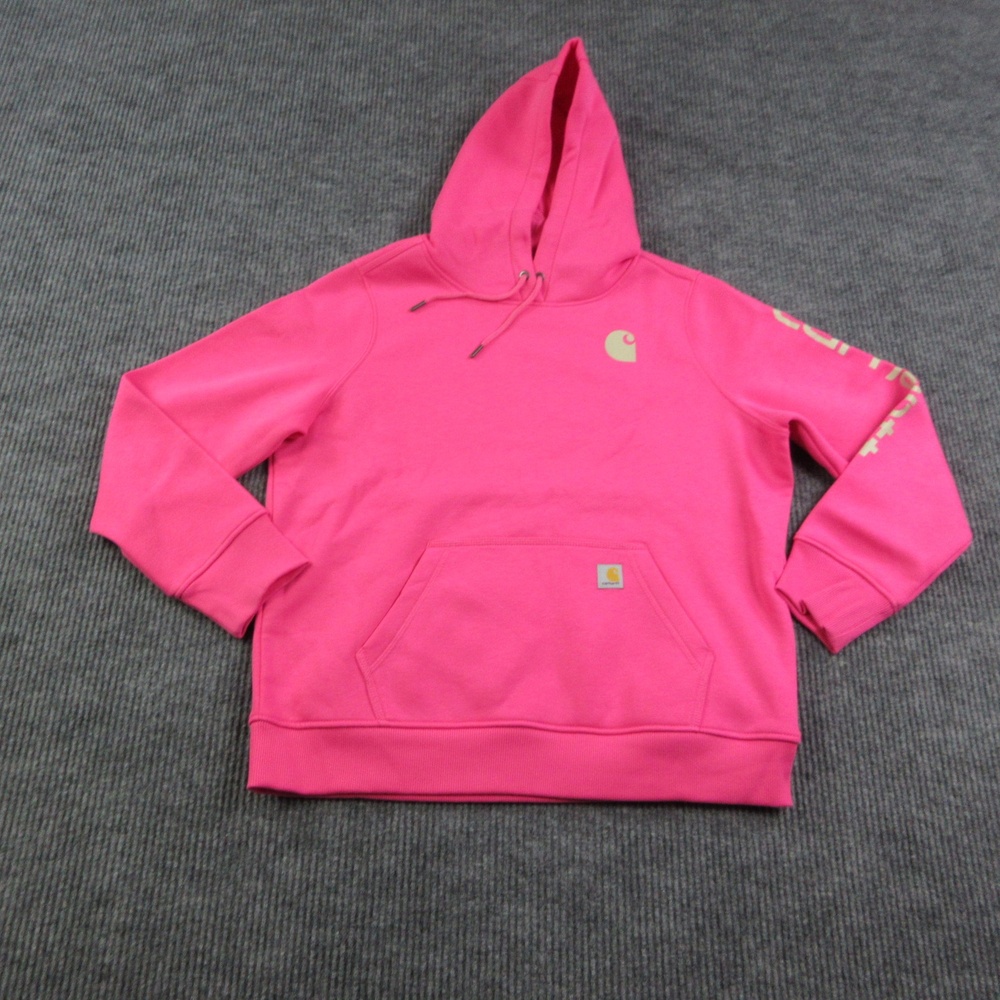Carhartt Hoodie Pullover Womens L Pink Fleece Relaxed Fit Sleeve Logo NWT